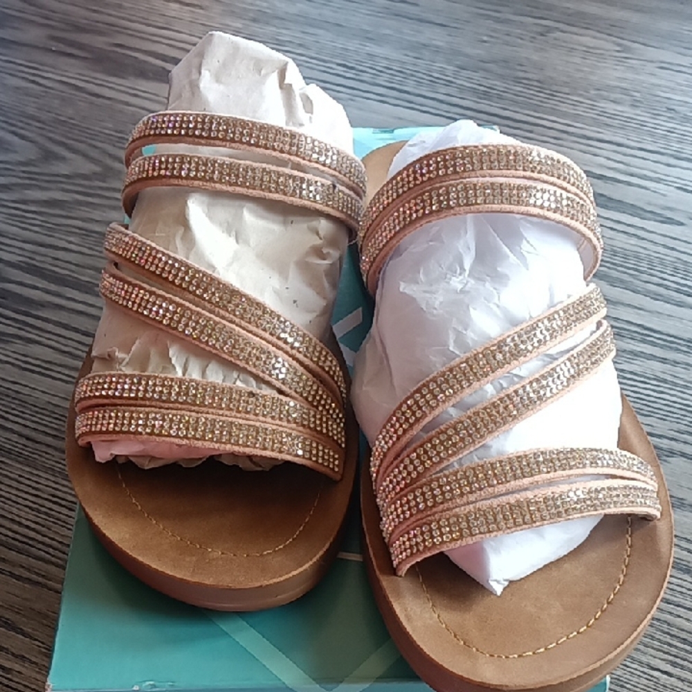 Xappeal Gold Strappy Sandals with Intricate Design
